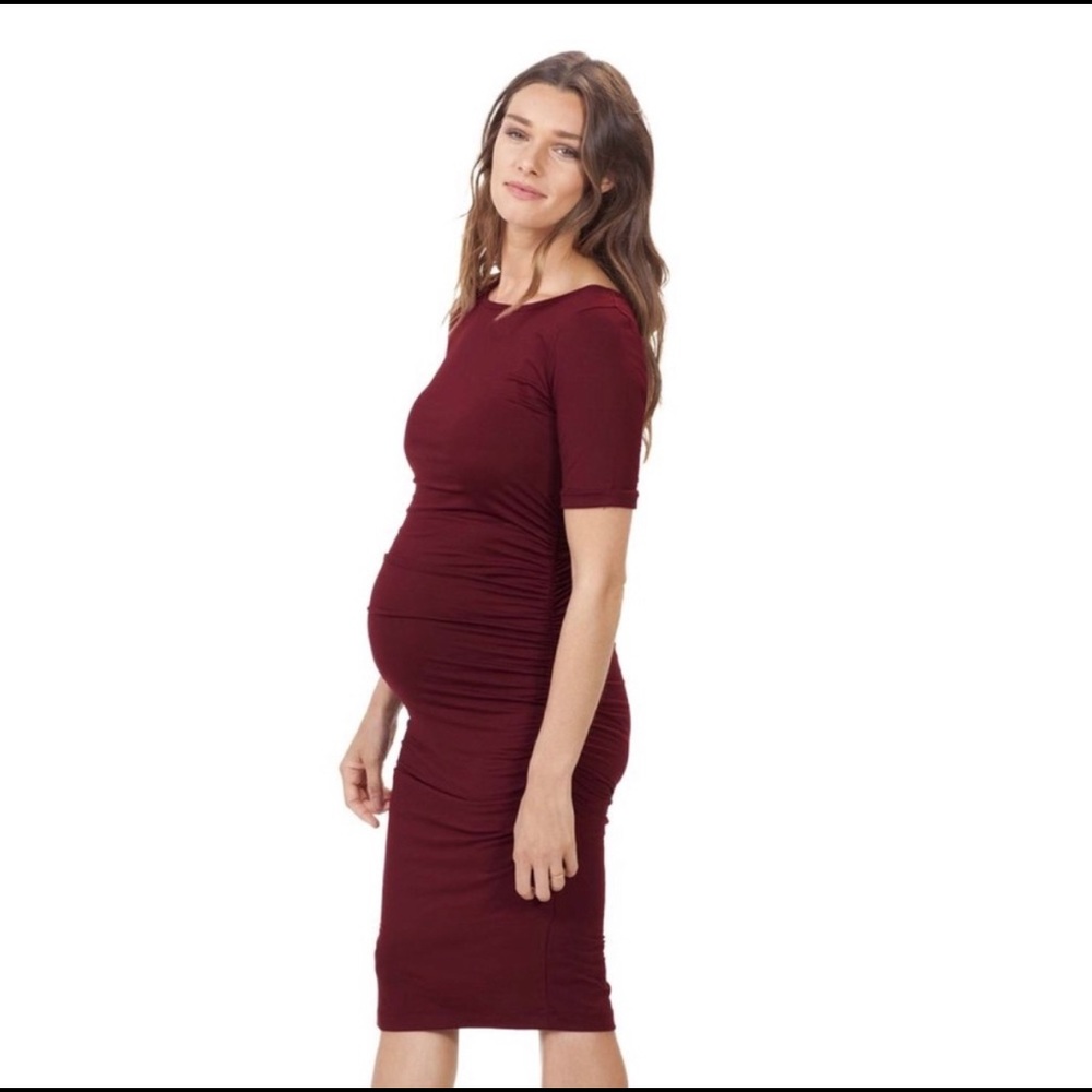 Isabella Oliver Cassie Maternity Ruched Dress in Maroon
